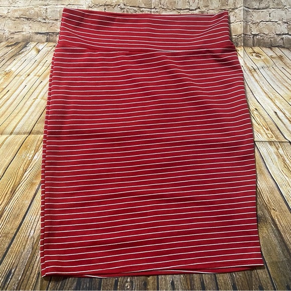 Lularoe Red White Striped Stretch Soft Knit Pencil Skirt - Picture 1 of 5